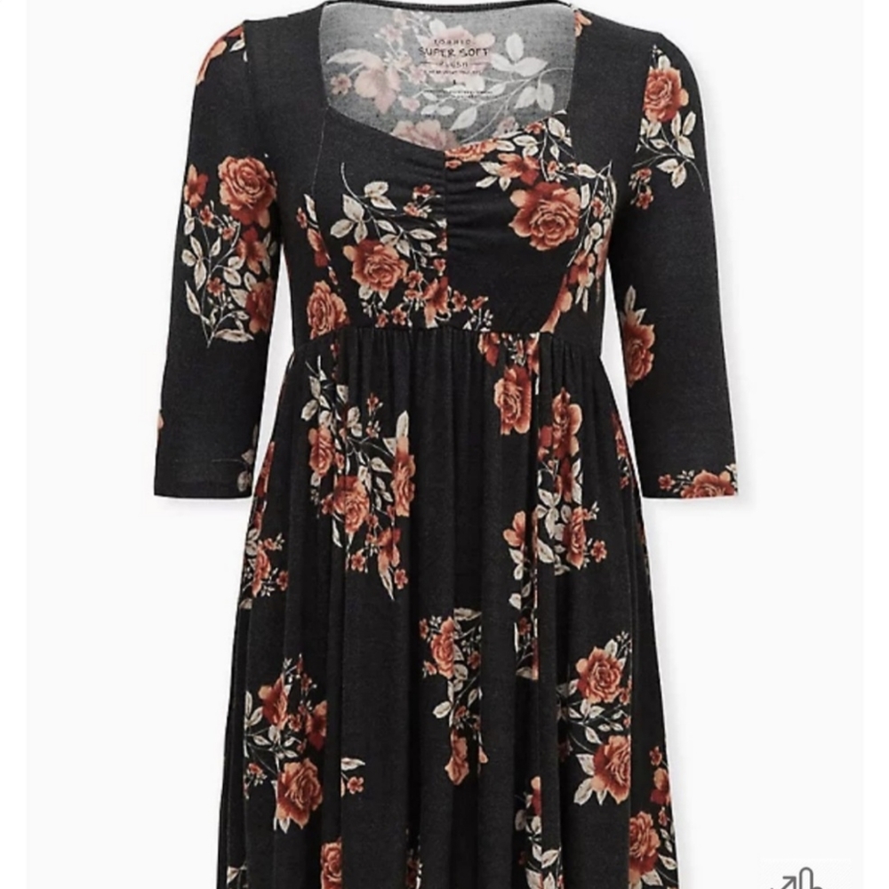 Super Soft Plush Black Floral Skater Dress